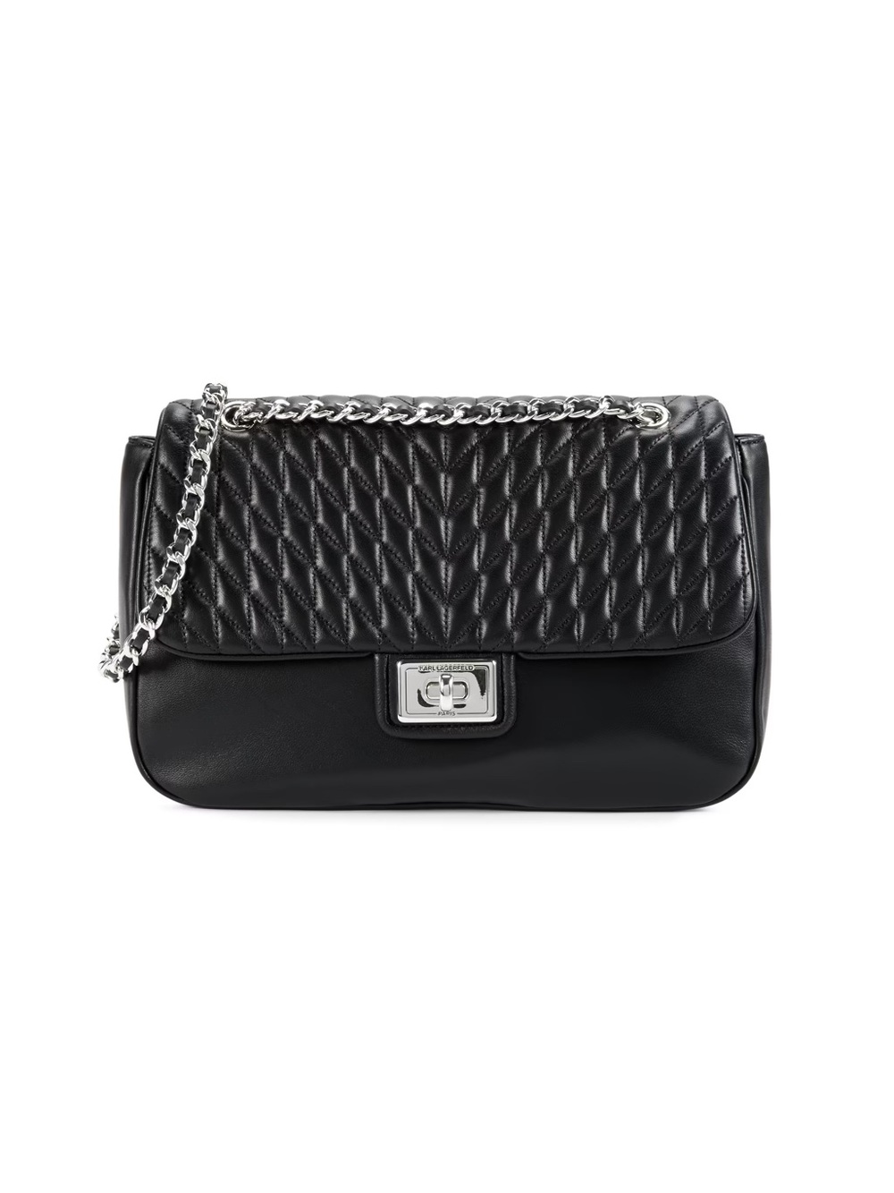 KARL LAGERFELD Agyness Quilted Flap Bag Large - Black/Silver